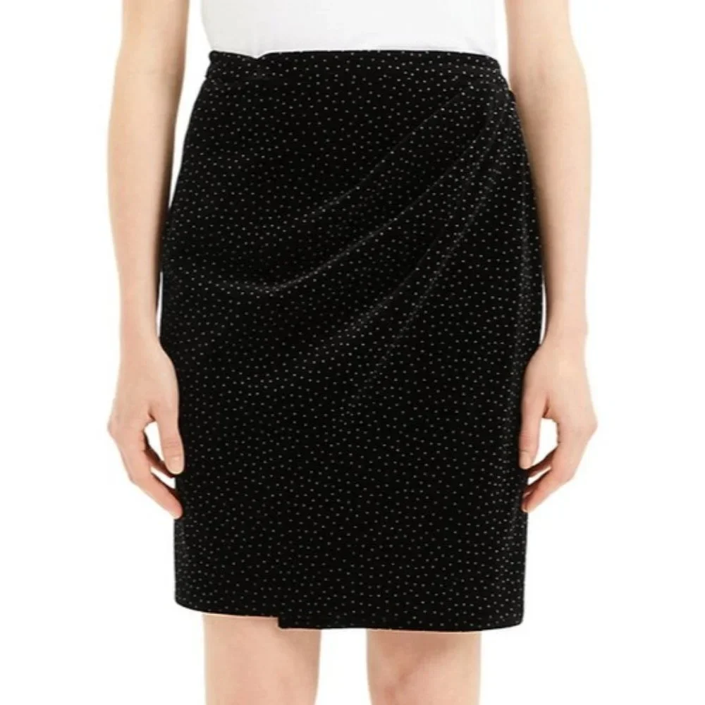 Theory Size 4 Black White Polka Dot Velvet‎ Pleated Wrap Skirt